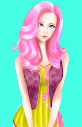 Size: 621x960 | Tagged: safe, artist:zomixnu, fluttershy, human, female, humanized, looking at you, simple background, solo