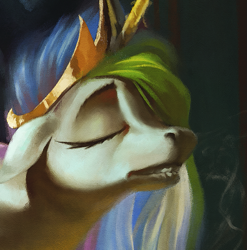 Size: 667x676 | Tagged: safe, artist:bra1neater, princess celestia, alicorn, pony, bust, close-up, cropped, eyes closed, female, floppy ears, lip bite, mare, solo