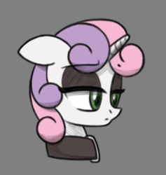 Size: 283x299 | Tagged: safe, artist:rainbow-douch, sweetie belle, pony, unicorn, bust, collar, ear down, female, filly, floppy ears, goth, gray background, lidded eyes, simple background, solo, solo female, unamused