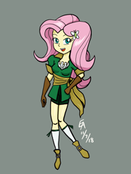 Size: 900x1200 | Tagged: safe, artist:mayorlight, fluttershy, equestria girls, castlevania: symphony of the night, clothes, cosplay, costume, digital art, gray background, maria renard, open mouth, simple background, solo