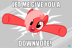 Size: 2184x1455 | Tagged: safe, artist:arifproject, oc, oc only, oc:downvote, pony, coming at you, cute, derpibooru, derpibooru ponified, downvote's downvotes, glass, looking at you, meme, meta, open mouth, ponified, semi-transparent, solo, vector