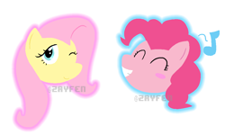 Size: 1000x600 | Tagged: safe, artist:zayfen, fluttershy, pinkie pie, earth pony, pegasus, pony, colored, digital art, female, icon, pixel art, simple background, white background