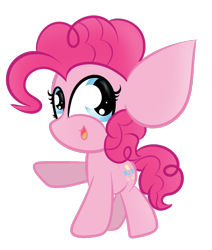 Size: 768x904 | Tagged: safe, artist:sugarcloud12, pinkie pie, pony, chibi, cute, diapinkes, female, impossibly large ears, mare, open mouth, raised hoof, simple background, solo, transparent background