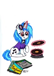 Size: 679x960 | Tagged: safe, artist:katsumi-the-fox, dj pon-3, vinyl scratch, pony, unicorn, record, simple background, solo