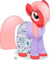 Size: 1888x2234 | Tagged: safe, artist:arifproject, oc, oc only, oc:downvote, earth pony, pony, baju kurung, clothes, cute, derpibooru, derpibooru ponified, dress, eid al-fitr, female, gradient mane, hair over one eye, looking at you, malaysia, mare, meta, ocbetes, ponified, simple background, smiling, transparent background, vector