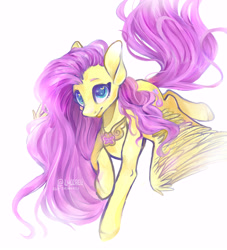 Size: 5209x5730 | Tagged: safe, artist:luccaeli, fluttershy, pegasus, pony, absurd resolution, cute, element of kindness, female, looking up, mare, raised hoof, shyabetes, simple background, smiling, solo, spread wings, three quarter view, white background, wings