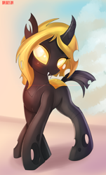 Size: 2076x3428 | Tagged: safe, artist:skyart301, oc, oc only, oc:harmony melliferre, changeling, solo, yellow changeling