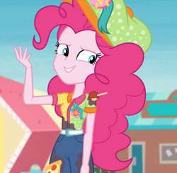 Size: 1102x1080 | Tagged: safe, screencap, pinkie pie, better together, equestria girls, rollercoaster of friendship, cropped, fun inspector, fun inspector pinkie, solo