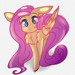 Size: 1000x1000 | Tagged: safe, artist:kriss-studios, fluttershy, pegasus, pony, chest fluff, cute, female, floppy ears, fluffy, folded wings, full face view, looking at you, mare, shyabetes, smiling, solo, standing, wings