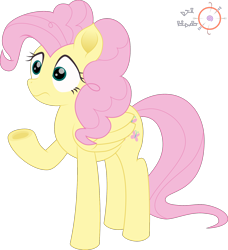 Size: 1824x2000 | Tagged: safe, artist:onil innarin, fluttershy, pinkie pie, pegasus, pony, the mean 6, alternate hairstyle, female, hairstyle swap, mane swap, mare, movie accurate, pinkie pie hair, signature, simple background, transparent background, underhoof, vector, voice actor joke