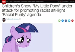 Size: 1024x708 | Tagged: safe, twilight sparkle, unicorn twilight, human, pony, unicorn, alt-right, blatant lies, bust, cable news network, cnn, facebook, fake, fake news, faker than a three dollar bill, female, filly, filly twilight sparkle, frown, irl, irl human, looking at you, looking up, meta, op is a cuck, op is trying to start shit, photo, portrait, sad, sitting, slouching, smiling, solo, twitter, wat, younger