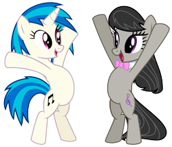 Size: 4100x3516 | Tagged: safe, artist:namelesshero2222, dj pon-3, octavia melody, vinyl scratch, earth pony, pony, unicorn, .svg available, bipedal, female, high res, incoming hug, mare, simple background, transparent background, vector