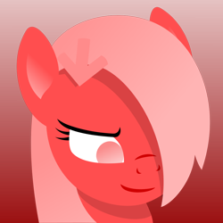 Size: 942x942 | Tagged: safe, artist:arifproject, oc, oc only, oc:downvote, earth pony, pony, bust, derpibooru, derpibooru ponified, female, gradient background, hair over one eye, lineless, mare, meta, minimalist, modern art, ponified, portrait, smiling, solo, vector