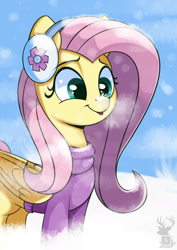 Size: 1280x1807 | Tagged: safe, artist:php97, fluttershy, pegasus, pony, clothes, cute, daaaaaaaaaaaw, earmuffs, female, hnnng, mare, shyabetes, snow, snowfall, solo, sweater, tongue out, weapons-grade cute, winter