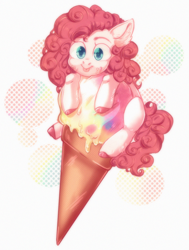 Size: 1632x2160 | Tagged: safe, artist:rizzych, pinkie pie, earth pony, pony, colored hooves, cute, diapinkes, ear fluff, eating, female, food, ice cream, mare, solo, tongue out