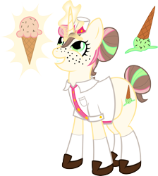 Size: 3340x3732 | Tagged: safe, artist:catnipfairy, oc, oc only, pony, unicorn, clothes, dropped ice cream, female, freckles, glowing horn, hat, high res, ice cream, ice cream cone, ice cream mare, magic, mare, simple background, smiling, solo, telekinesis, transparent background, vector