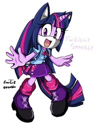 Size: 750x960 | Tagged: safe, artist:rileywv3, derpibooru import, twilight sparkle, anthro, clothes, crossover, equestria girls outfit, simple background, solo, sonic the hedgehog (series), sonicified, style emulation