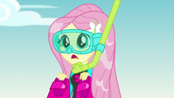 Size: 1920x1080 | Tagged: safe, screencap, fluttershy, better together, equestria girls, forgotten friendship, clothes, cute, goggles, shyabetes, snorkel, solo, swimsuit, wet hair