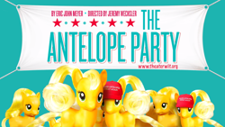 Size: 1366x768 | Tagged: safe, applejack, earth pony, pony, cap, hat, jackletree, make america great again, make x great again, multeity, murica, the antelope party, theater, theater wit, toy, why