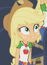 Size: 300x415 | Tagged: safe, part of a series, part of a set, applejack, better together, equestria girls, fluttershy's butterflies: applejack, applejack audience, clones, cropped, cute, grin, happy, jackabetes, jackletree, looking up, multeity, smiling