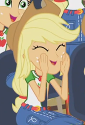 Size: 309x457 | Tagged: safe, part of a series, part of a set, applejack, better together, equestria girls, fluttershy's butterflies: applejack, applejack audience, clones, eyes closed, happy, jackletree, multeity, smiling, yelling