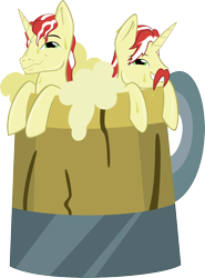 Size: 2332x3156 | Tagged: safe, artist:catnipfairy, flam, flim, pony, unicorn, cider, duo, duo male, grin, high res, male, simple background, smiling, stallion, transparent background, vector, wet mane
