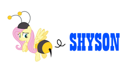 Size: 1366x768 | Tagged: safe, artist:dasprid, fluttershy, bee, pegasus, pony, it ain't easy being breezies, animal costume, bee costume, clothes, costume, flutterbee, hudson soft, logo parody