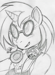 Size: 769x1031 | Tagged: safe, artist:baikobits, artist:cskairi, dj pon-3, vinyl scratch, anthro, sketch, solo, traditional art