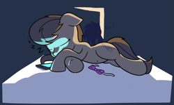 Size: 2229x1350 | Tagged: safe, artist:moth princess, dj pon-3, octavia melody, vinyl scratch, earth pony, pony, belly button, bowtie, dialogue, eyes closed, female, floppy ears, mare, phone, sleeping, zzz