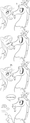 Size: 900x3606 | Tagged: safe, artist:dilandau203, discord, fluttershy, draconequus, pegasus, pony, blushing, comic, cute, discoshy, discute, female, heart, lineart, looking at each other, male, mare, monochrome, question mark, shipping, shy, shyabetes, simple background, smiling, smooch, speech bubble, straight, surprised, white background