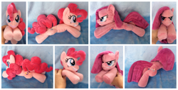 Size: 1600x810 | Tagged: safe, artist:equinepalette, pinkie pie, earth pony, pony, beanie (plushie), duality, female, hand, irl, mare, photo, pinkamena diane pie, plushie