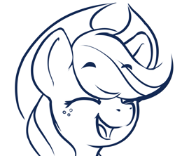 Size: 967x857 | Tagged: safe, artist:dimfann, applejack, earth pony, pony, bust, eyes closed, happy, laughing, monochrome, portrait, sketch, solo