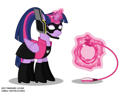 Size: 3500x2565 | Tagged: safe, artist:askthecookies, derpibooru import, twilight sparkle, twilight sparkle (alicorn), alicorn, pony, boots, clothes, cosplay, costume, high heel boots, high heels, jacket, magic, skirt, solo, tara strong, the wonderful 101, voice actor joke, whip, wonder pink