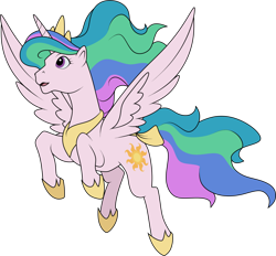 Size: 1280x1187 | Tagged: safe, artist:helenosprime, princess celestia, alicorn, pony, g1, alternate color palette, bow, female, flying, g4 to g1, generation leap, jewelry, mare, pinklestia, regalia, solo, tail bow