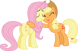 Size: 4558x3000 | Tagged: safe, artist:cloudyglow, applejack, fluttershy, earth pony, pegasus, pony, .ai available, female, mare, simple background, transparent background, vector