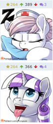 Size: 306x718 | Tagged: safe, artist:pusspuss, nurse redheart, twilight velvet, derpibooru, female, juxtaposition, juxtaposition win, meme, meta, mother, patreon, patreon logo