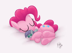 Size: 1150x850 | Tagged: safe, artist:kalyandra, maud pie, pinkie pie, earth pony, pony, comfy, cuddling, cute, diapinkes, plushie, sleeping, underhoof, weapons-grade cute