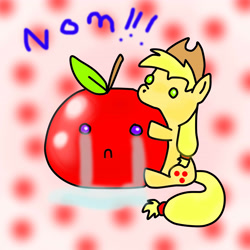 Size: 3600x3600 | Tagged: safe, artist:spice5400, applejack, earth pony, pony, apple, crying, female, food, mare, that pony sure does love apples