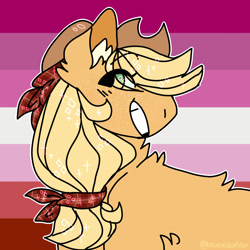 Size: 879x879 | Tagged: safe, artist:beaniedragon, applejack, earth pony, pony, female, lesbian, lesbian pride flag, mare, pride, pride flag, solo