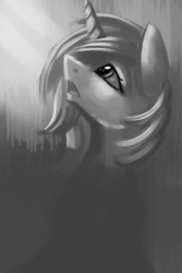 Size: 1000x1500 | Tagged: safe, artist:vell221, dj pon-3, vinyl scratch, pony, unicorn, grayscale, monochrome, solo