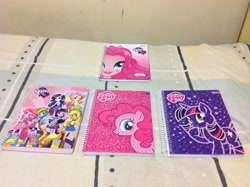 Size: 2592x1936 | Tagged: safe, derpibooru import, pinkie pie, twilight sparkle, equestria girls, irl, merchandise, notebook, official, photo