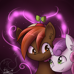 Size: 2000x2000 | Tagged: safe, artist:silverfox057, button mash, sweetie belle, female, male, shipping, straight, sweetiemash