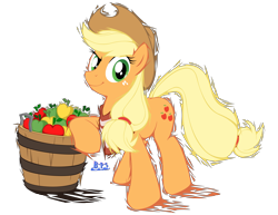 Size: 3307x2549 | Tagged: safe, artist:blue-paint-sea, applejack, earth pony, pony, apple, bucket, female, food, mare, ponykart, simple background, solo, transparent background, vector