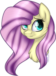 Size: 2044x2786 | Tagged: safe, artist:akirachan047, artist:koro-megasaki-andro4, fluttershy, pegasus, pony, bust, chest fluff, eye clipping through hair, female, mare, simple background, solo, transparent background