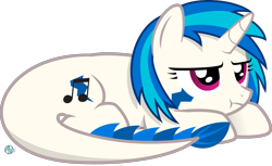 Size: 2849x1742 | Tagged: safe, artist:arifproject, dj pon-3, vinyl scratch, monster pony, original species, tatzlpony, grumpy, prone, simple background, solo, species swap, tatzlscratch, transparent background, vector