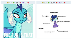 Size: 476x258 | Tagged: safe, artist:potatobug, screencap, princess ember, dragon, triple threat, derpibooru, ideal gf, juxtaposition, meme, meta, vulgar