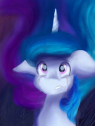 Size: 768x1024 | Tagged: safe, artist:lumepone, princess celestia, alicorn, pony, crying, ethereal mane, sad, solo