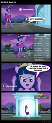 Size: 1288x3000 | Tagged: safe, artist:bredgroup, derpibooru import, gummy, spike, twilight sparkle, twilight sparkle (alicorn), alicorn, comic:eg rpg, equestria girls, big crown thingy, boots, comic, fall formal outfits, high heel boots, jewelry, ponied up, ponytail, regalia, screencap comic, telltale games, wings