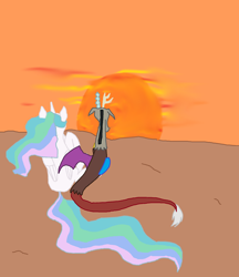 Size: 1856x2152 | Tagged: safe, artist:kachna9, discord, princess celestia, alicorn, draconequus, pony, dislestia, female, male, shipping, straight, sun, sunset