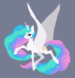 Size: 500x520 | Tagged: safe, artist:novuerau, princess celestia, alicorn, pony, blue background, female, mare, profile, simple background, solo, spread wings, wings